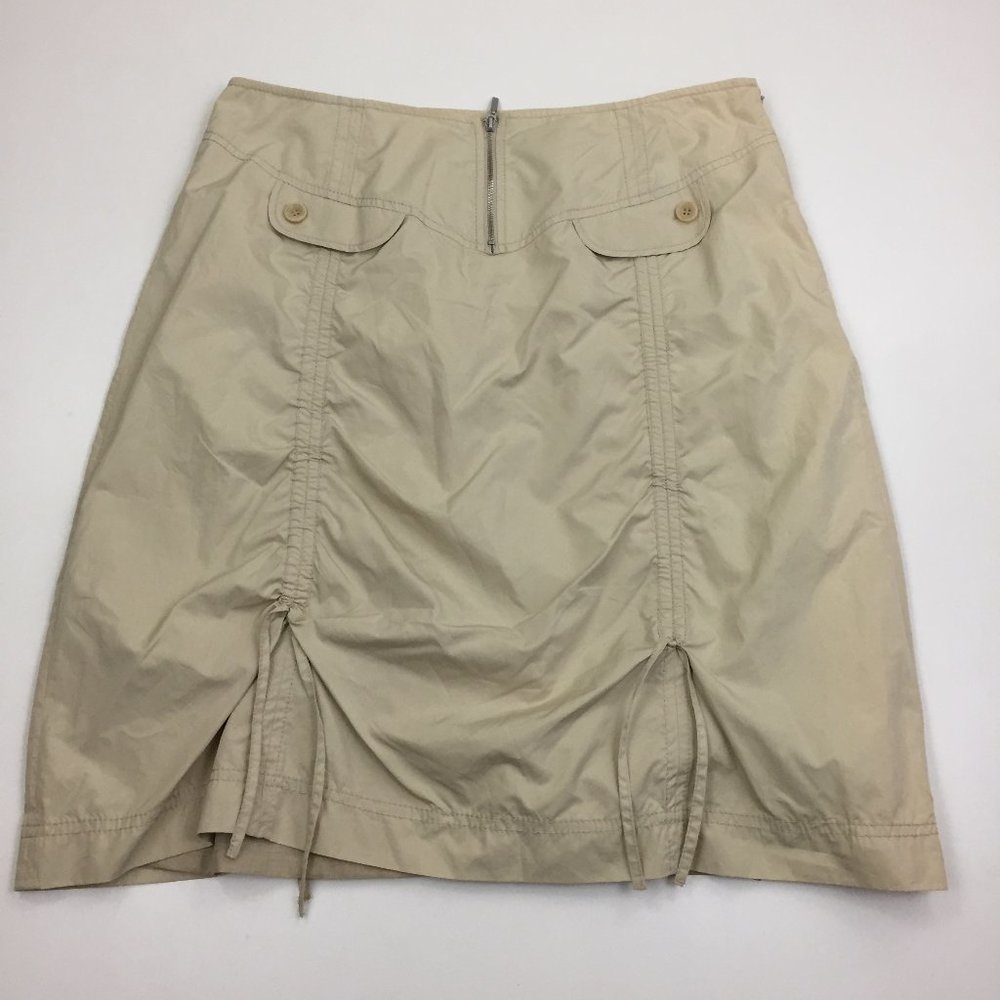 NWT JAVIER SIMORRA Beige/Sand Adj Drawstring  Exposed Zipper Front Lined Skirt